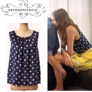 Anthropologie 100% silk snail top navy blue white sleeveless nautical preppy 6